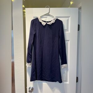 COOPERATIVE UO Size Large Lace Collar Long Sleeve Mod Navy Mini Dress